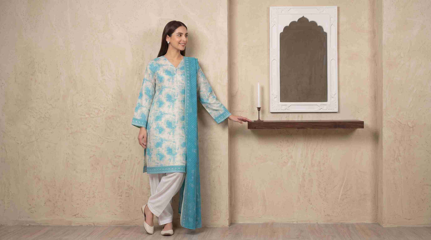 INAYA 3pcs Stitched Printed Lawn [D-5122]