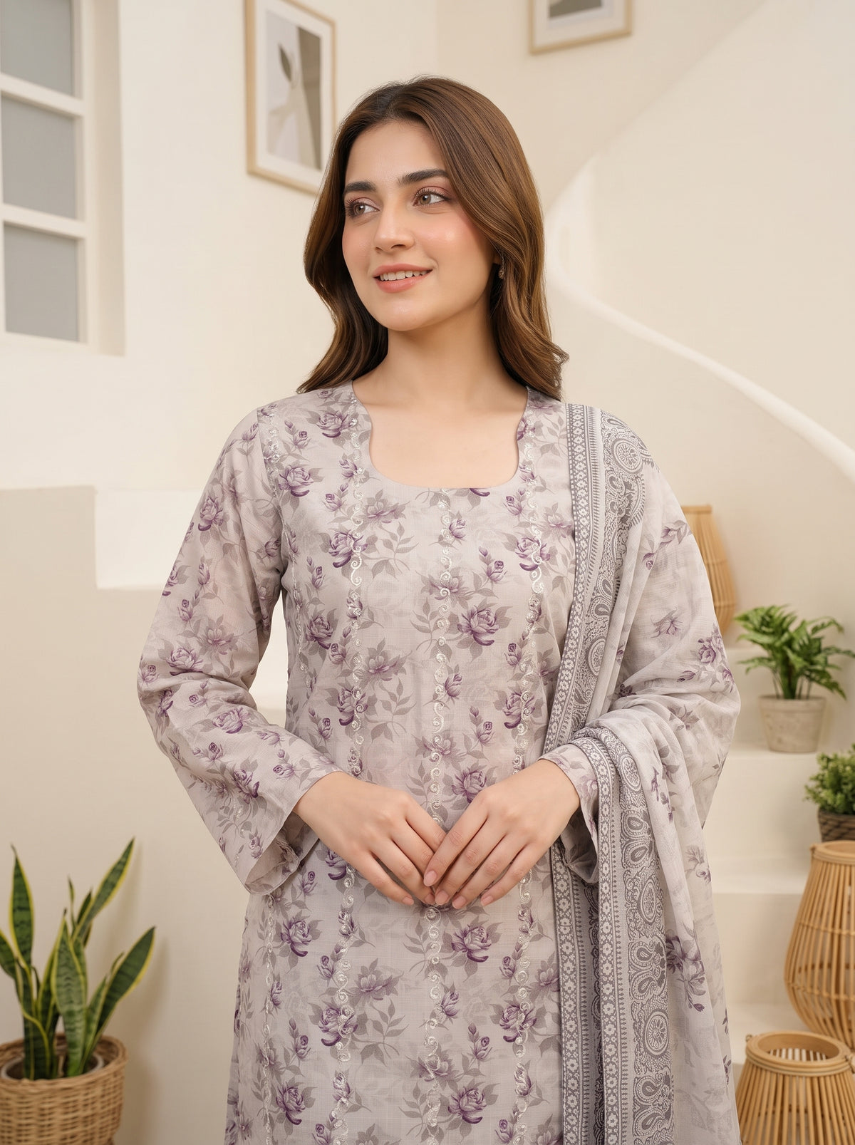CALIA 3pcs Un-Stitched Emb Printed Staple [D-6070]