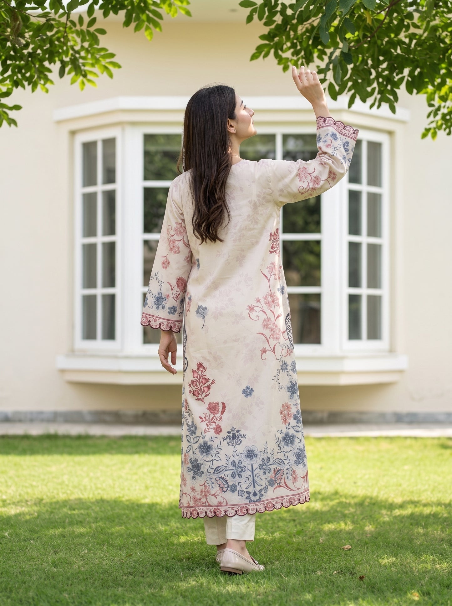 Chloris 2pcs Stitched Printed Swiss Kaftaan [D-4091]