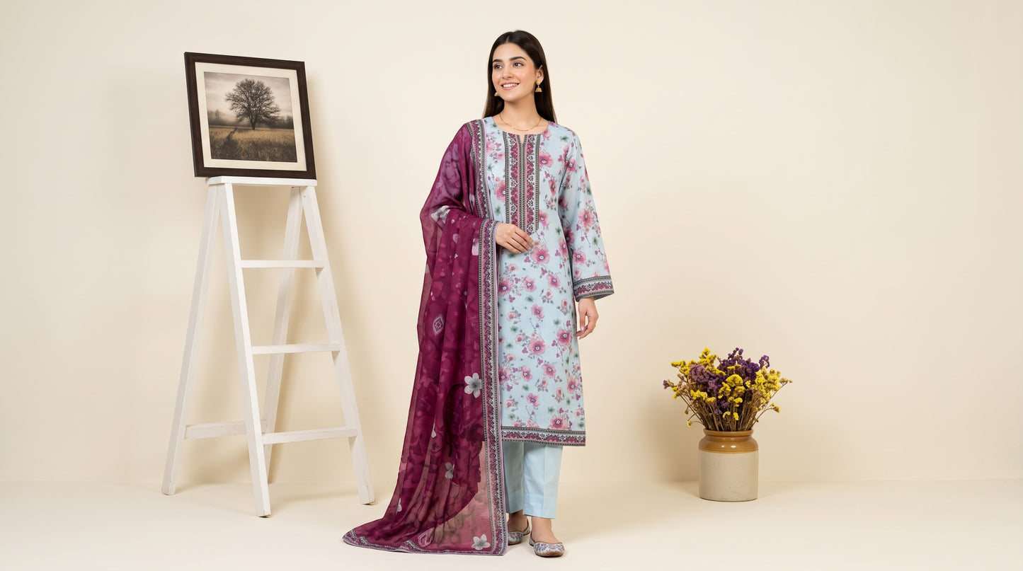 LAVINIA 3pcs Un-Stitched Printed Lawn [D-07]