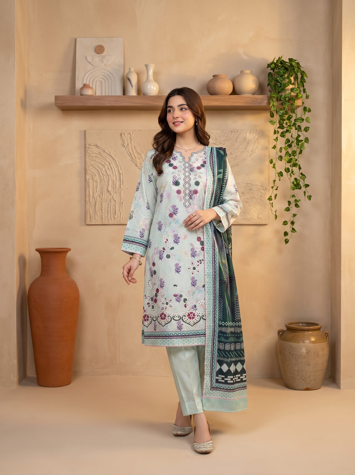 DESIR 3pcs Un-Stitched Emb Printed Staple [D-5894]