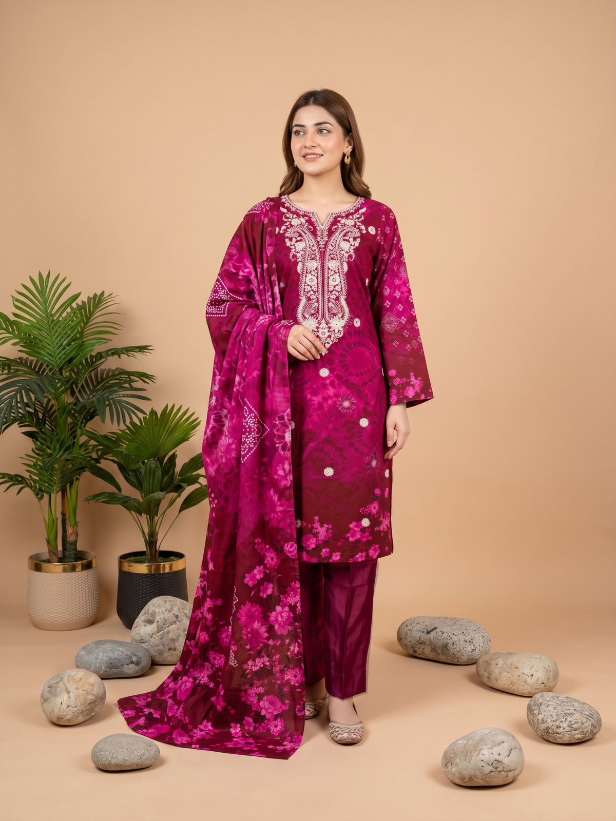 MAHIRI 3pcs Un-Stitched Emb Printed Staple [D-5925]