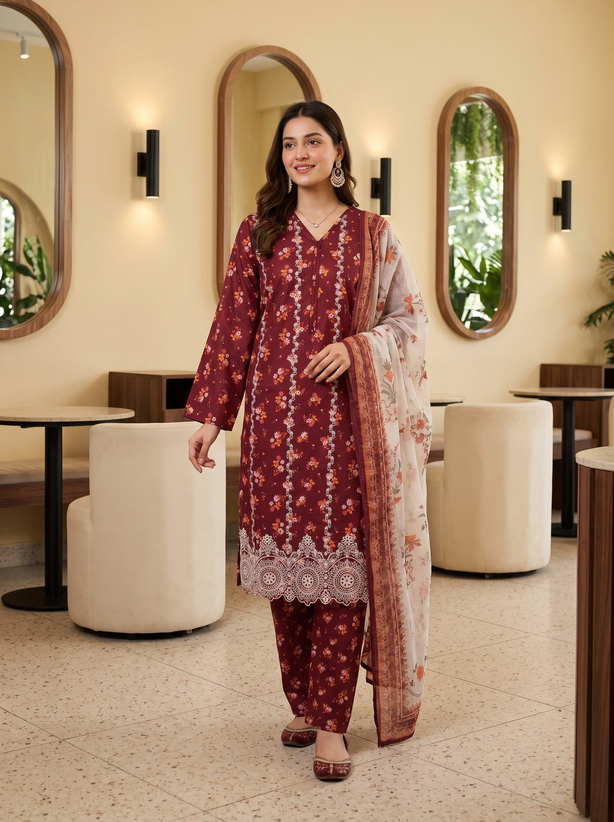 ZAINA 3pcs Un-Stitched Emb Printed Cotton [D-5957]