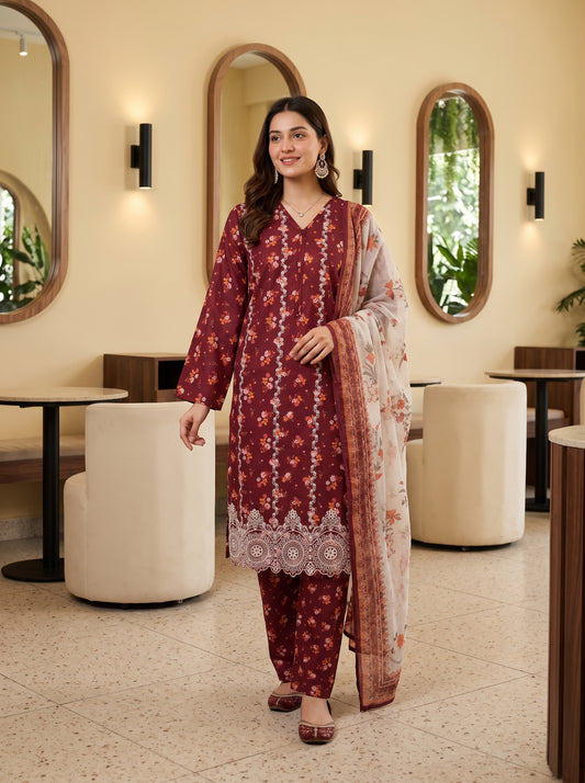 ZAINA 3pcs Un-Stitched Emb Printed Cotton [D-5957]