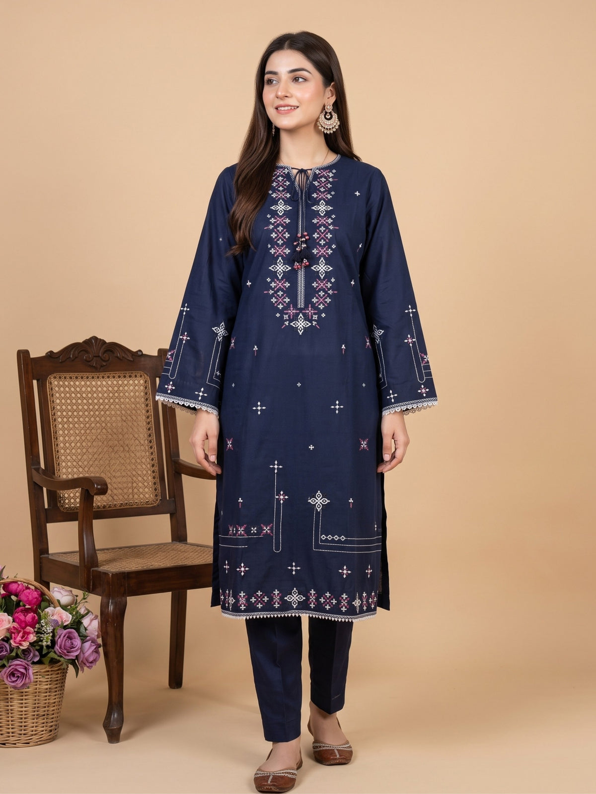 NAIMAAH 2pcs Stitched Emb Cotton [D-5154]