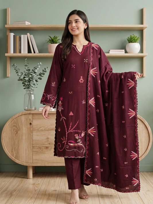 AYSANA 3pcs Un-Stitched Emb Khaddar [D-5874]
