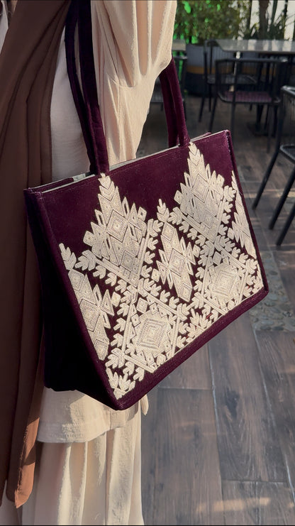 Purple Velvet Embroidered Bag |TB-004