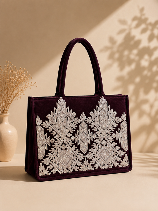 Purple Velvet Embroidered Bag |TB-004