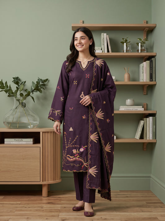 AYSANA 3pcs Un-Stitched Emb Khaddar [D-5871]
