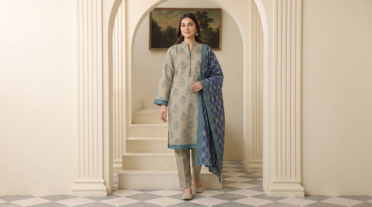 MAHRUKH 3pcs Stitched Printed Khaddar [D-6146]