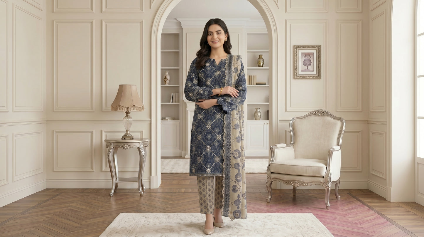MARIUM 3pcs Un-Stitched Emb Printed Lawn [D-4139]