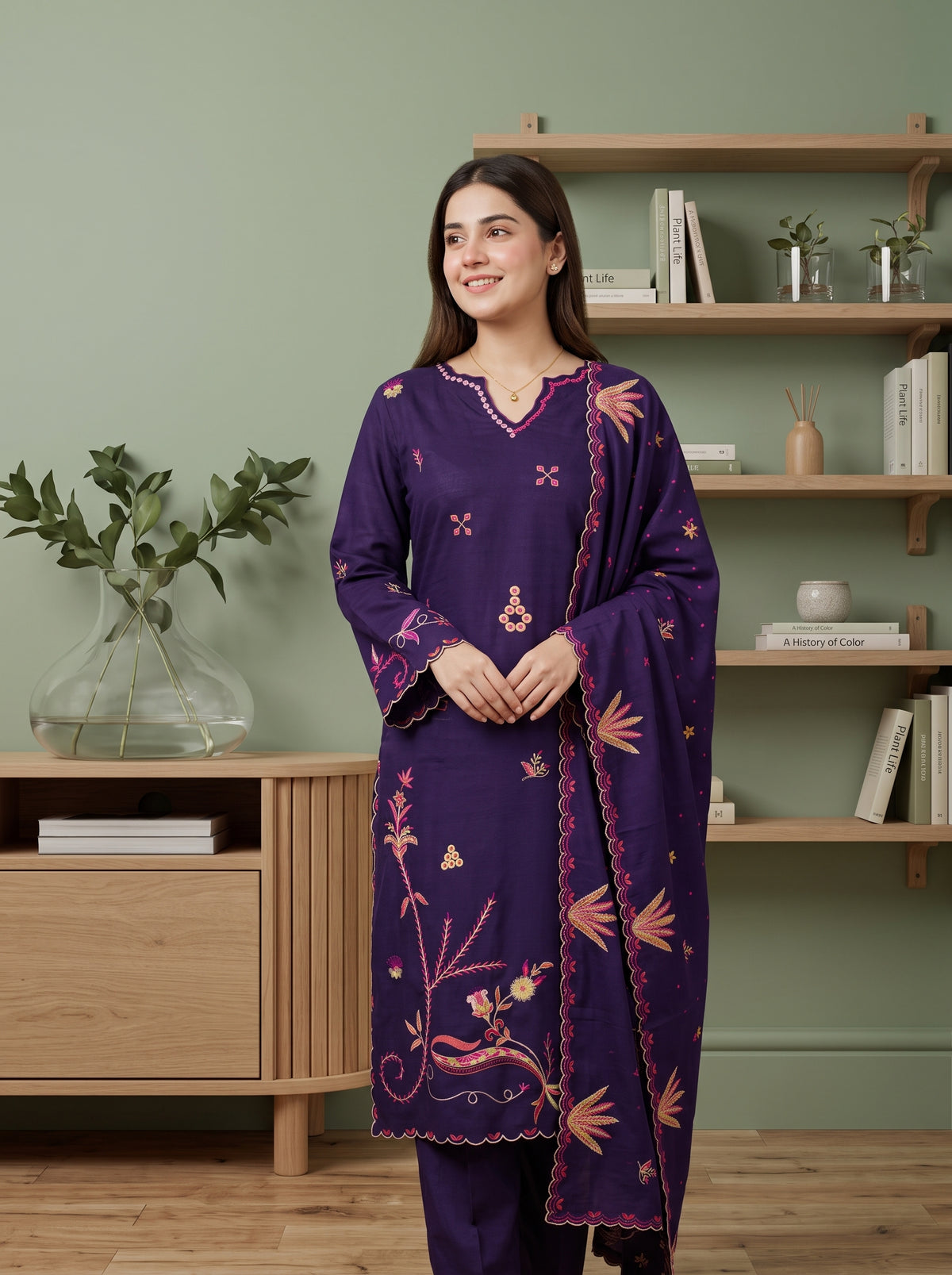 AYSANA 3pcs Un-Stitched Emb Khaddar [D-5873]