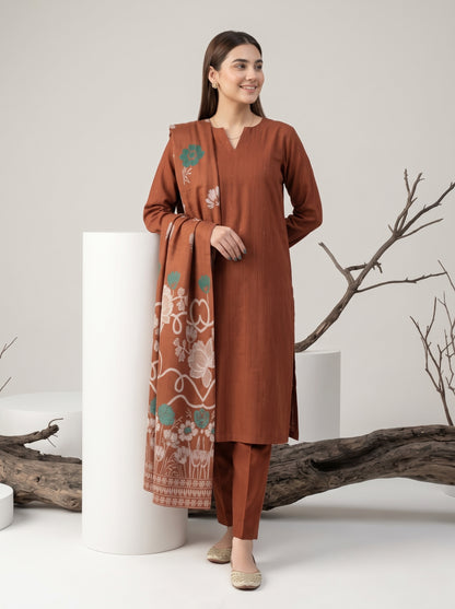 KHUWAISH 3pcs Un-Stitched Fancy Leather Peach [D-6265]