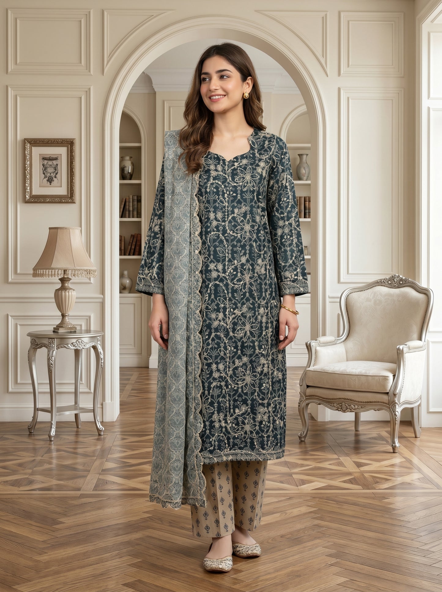 MARIUM 3pcs Un-Stitched Emb Printed Lawn [D-4142]