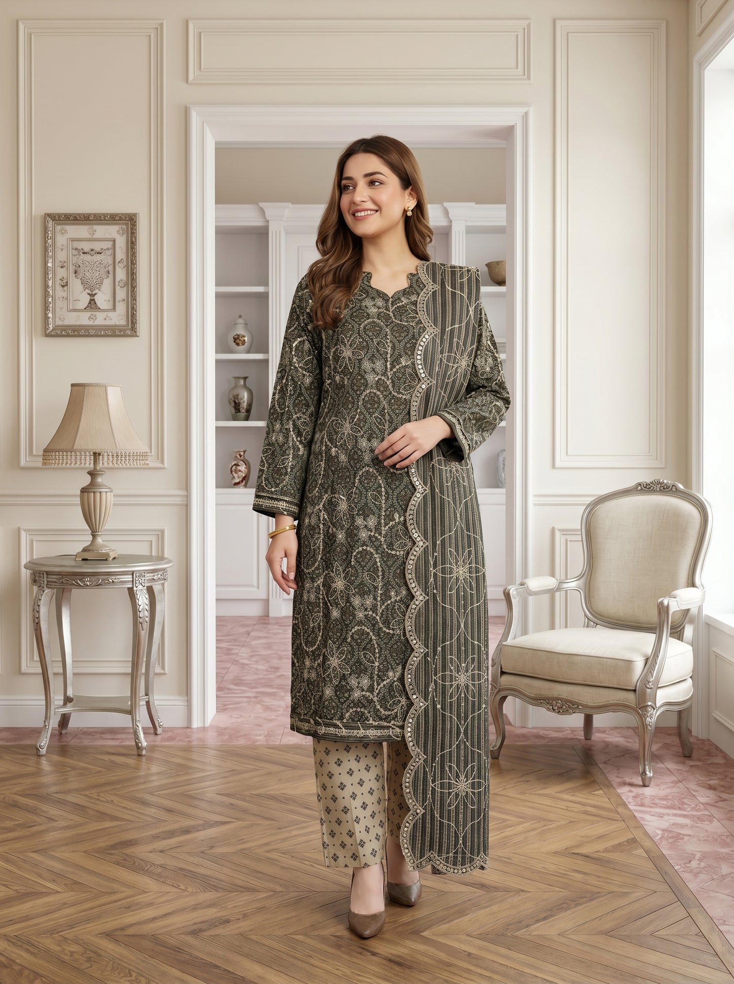 MARIUM 3pcs Un-Stitched Emb Printed Lawn [D-4144]