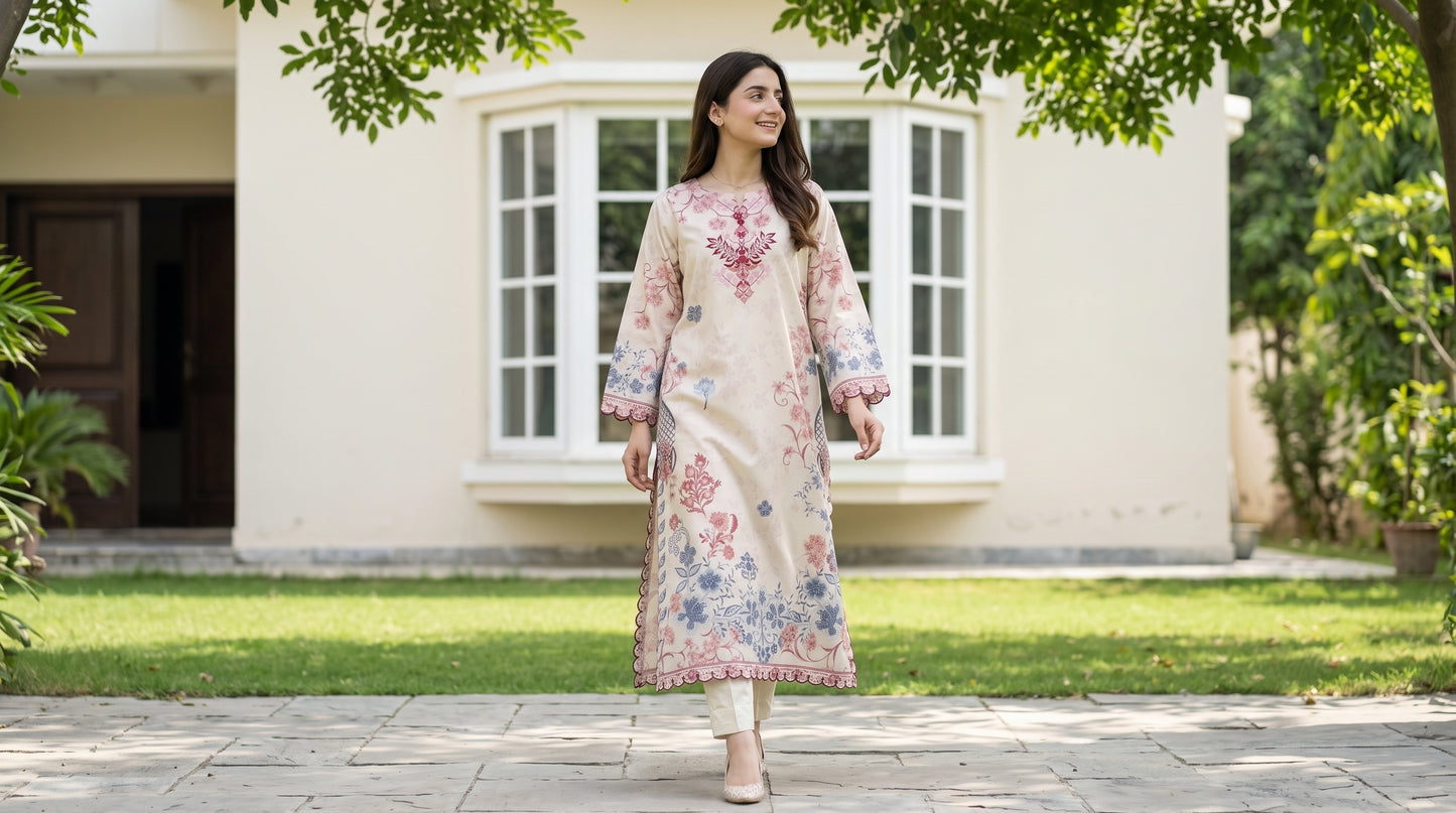 Chloris 2pcs Stitched Printed Swiss Kaftaan [D-4091]