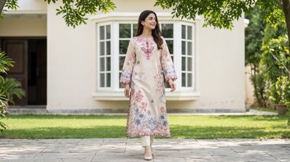 Chloris 2pcs Stitched Printed Swiss Kaftaan [D-4091]