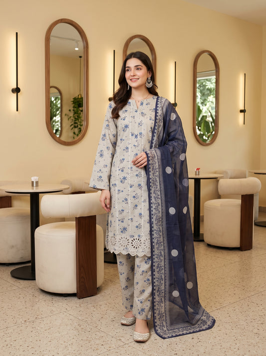 ZAINA 3pcs Un-Stitched Emb Printed Cotton [D-5958]