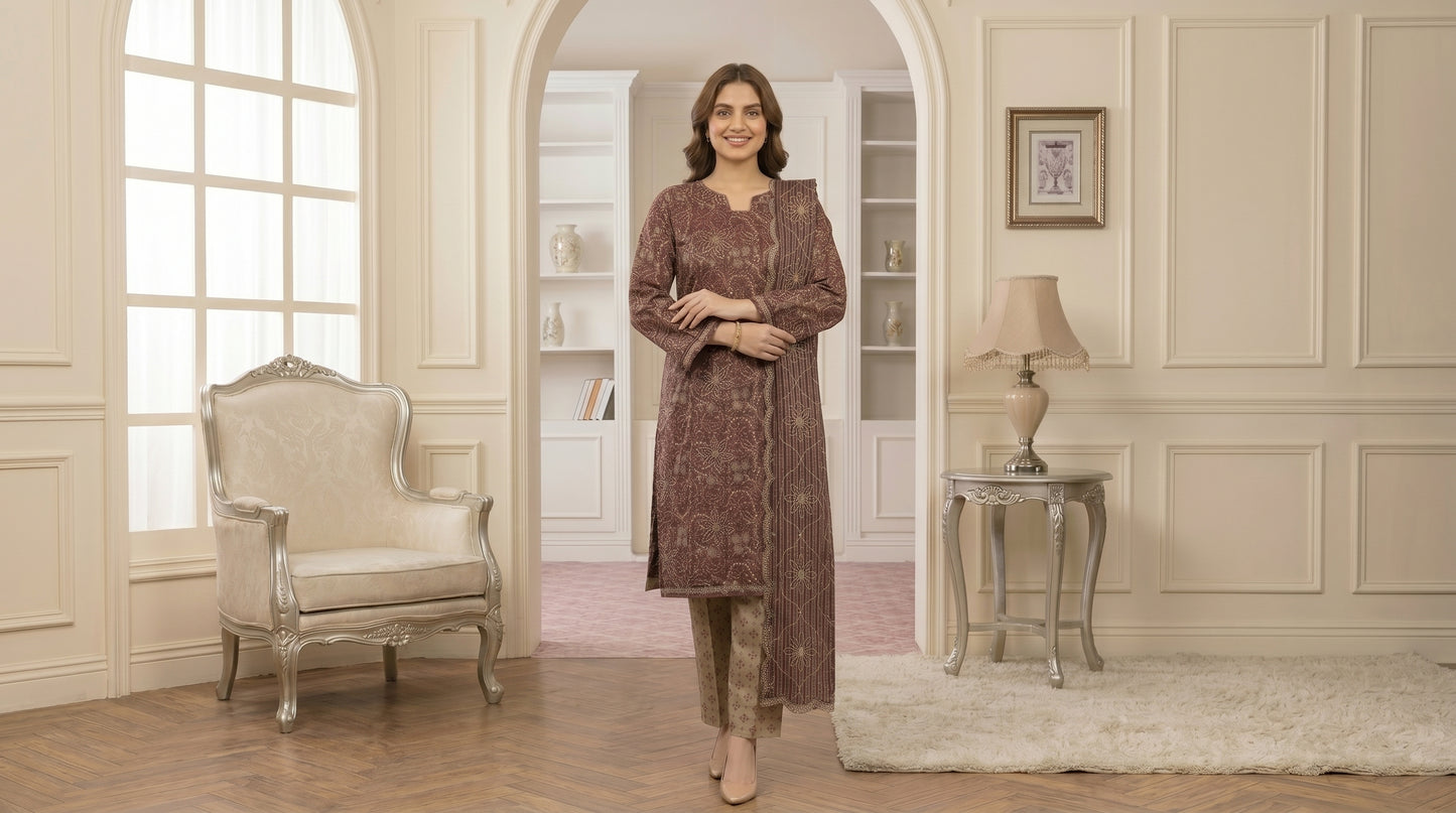 MARIUM 3pcs Un-Stitched Emb Printed Lawn [D-4145]
