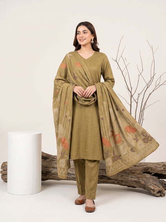 KHUWAISH 3pcs Un-Stitched Fancy Leather Peach [D-6264]
