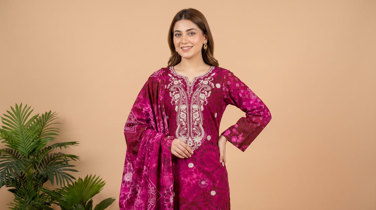 MAHIRI 3pcs Un-Stitched Emb Printed Staple [D-5925]