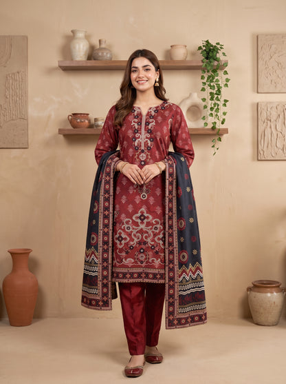 DESIR 3pcs Un-Stitched Emb Printed Staple [D-5888]