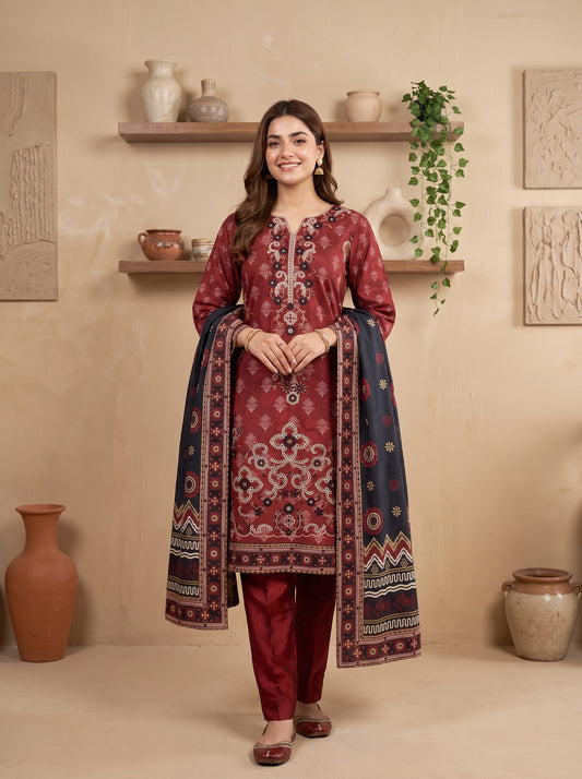 DESIR 3pcs Un-Stitched Emb Printed Staple [D-5888]