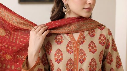 MAHRUKH 3pcs Stitched Printed Khaddar [D-6142]