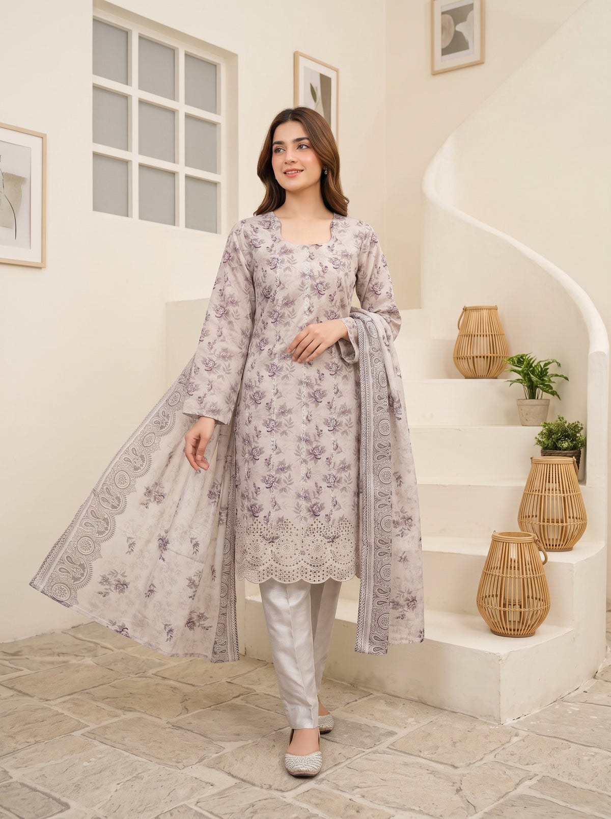 CALIA 3pcs Un-Stitched Emb Printed Staple [D-6070]