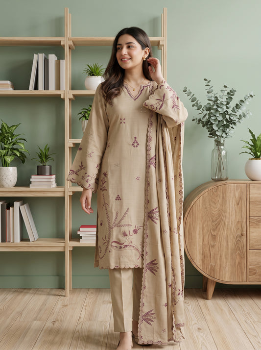 AYSANA 3pcs Un-Stitched Emb Khaddar [D-5870]