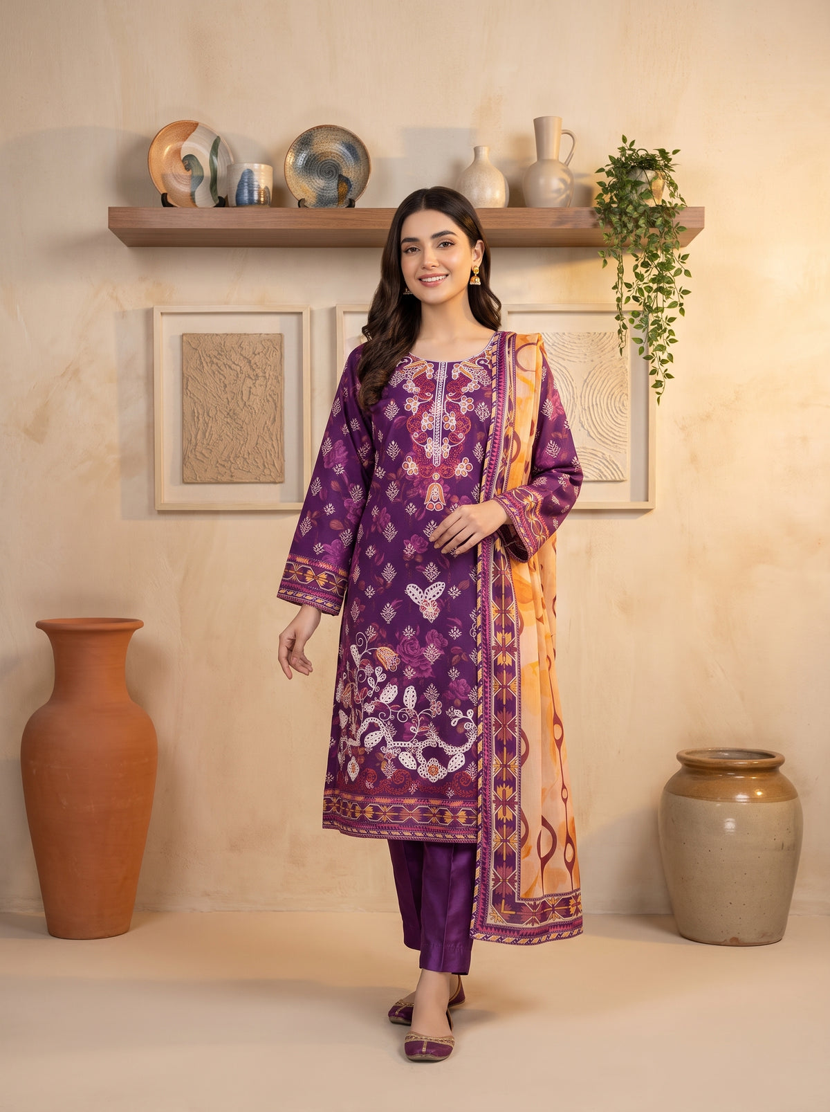DESIR 3pcs Un-Stitched Emb Printed Staple [D-5896]
