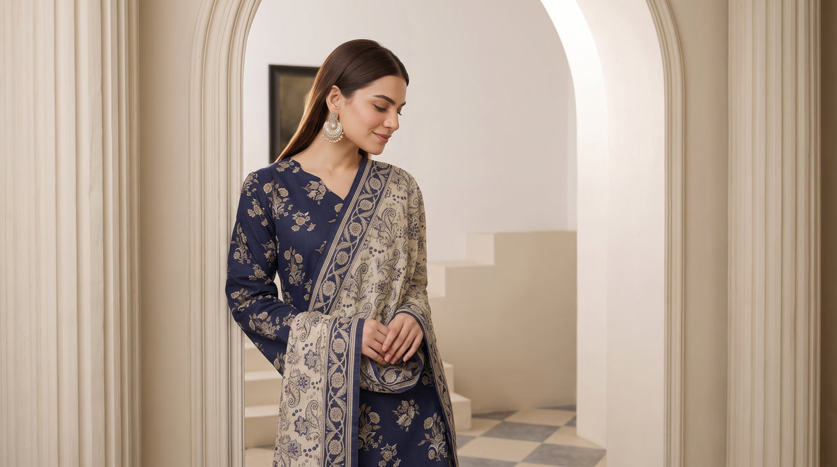 MAHRUKH 3pcs Stitched Printed Khaddar [D-6147]