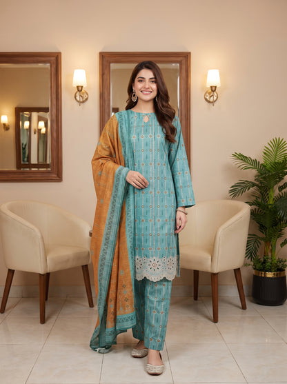 ZAINA 3pcs Un-Stitched Emb Printed Cotton [D-5961]