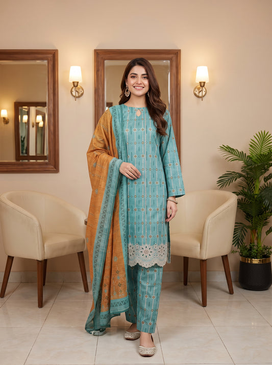 ZAINA 3pcs Un-Stitched Emb Printed Cotton [D-5961]