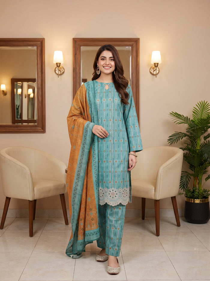ZAINA 3pcs Un-Stitched Emb Printed Cotton [D-5961]