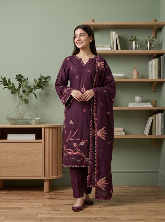 AYSANA 3pcs Un-Stitched Emb Khaddar [D-5869]