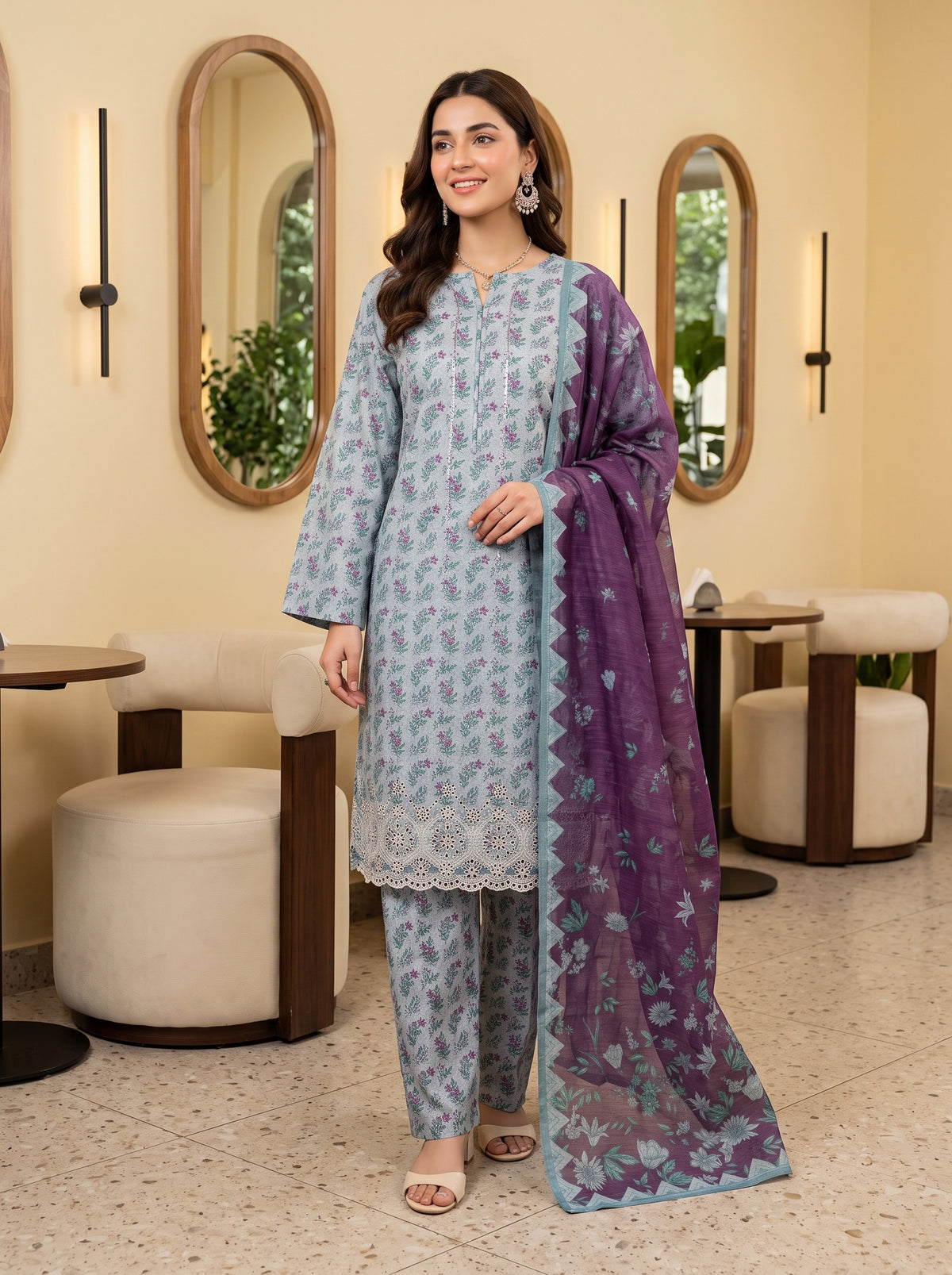 ZAINA 3pcs Un-Stitched Emb Printed Cotton [D-5956]
