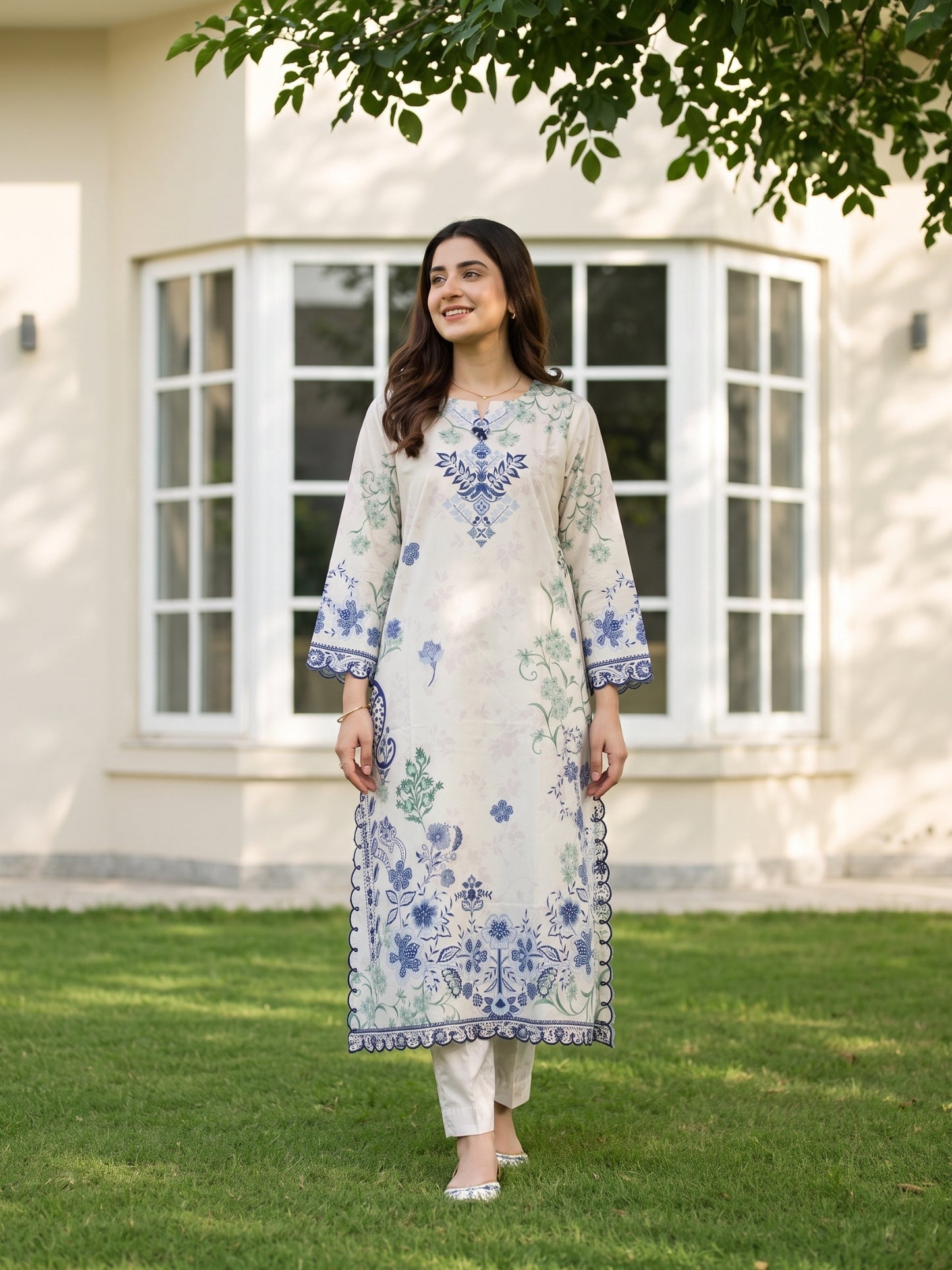 Chloris 2pcs Stitched Printed Swiss Kaftaan [D-4090]