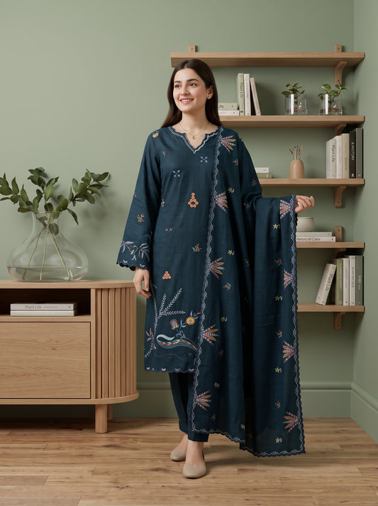 AYSANA 3pcs Un-Stitched Emb Khaddar [D-5867]