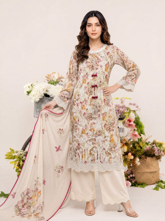 REEM 3pcs Un-Stitched Emb Printed Lawn [D-4045]