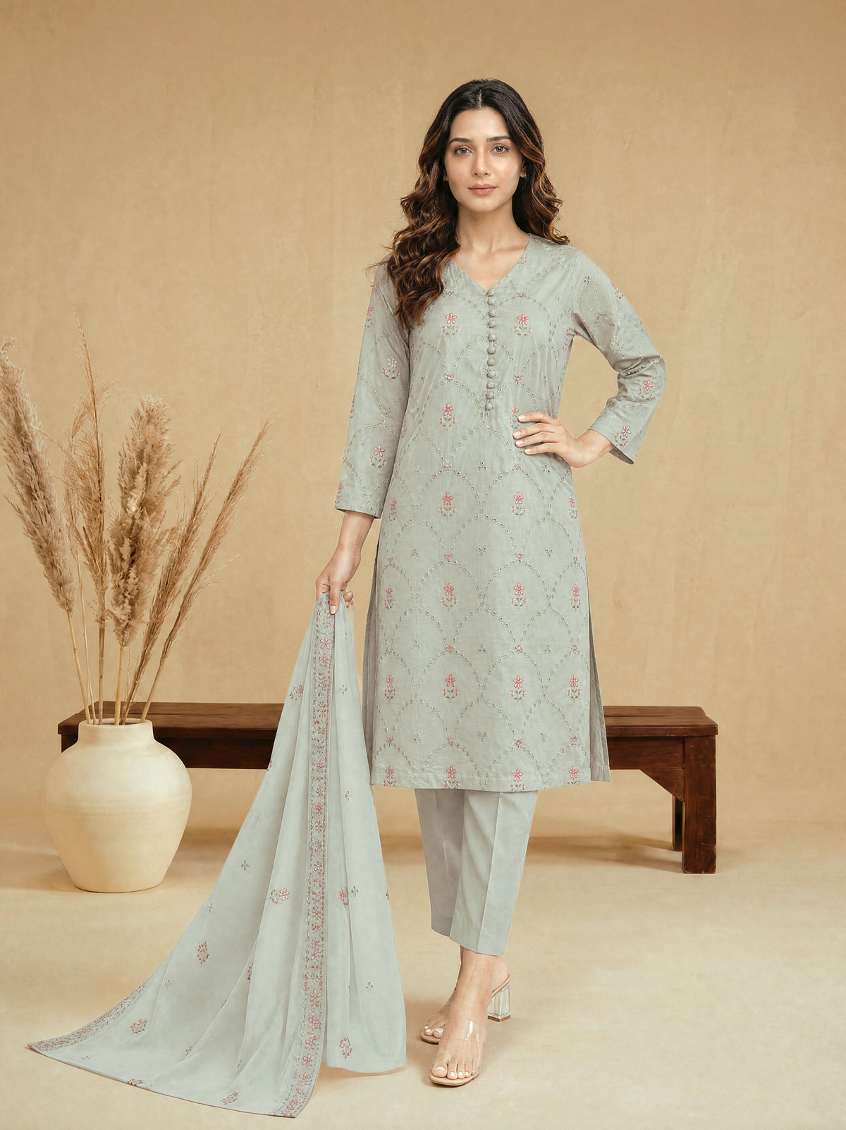 RUHANI 3pcs Un-Stitched Exclusive Emb Cambric