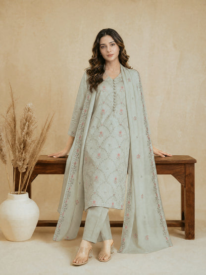 RUHANI 3pcs Un-Stitched Exclusive Emb Cambric