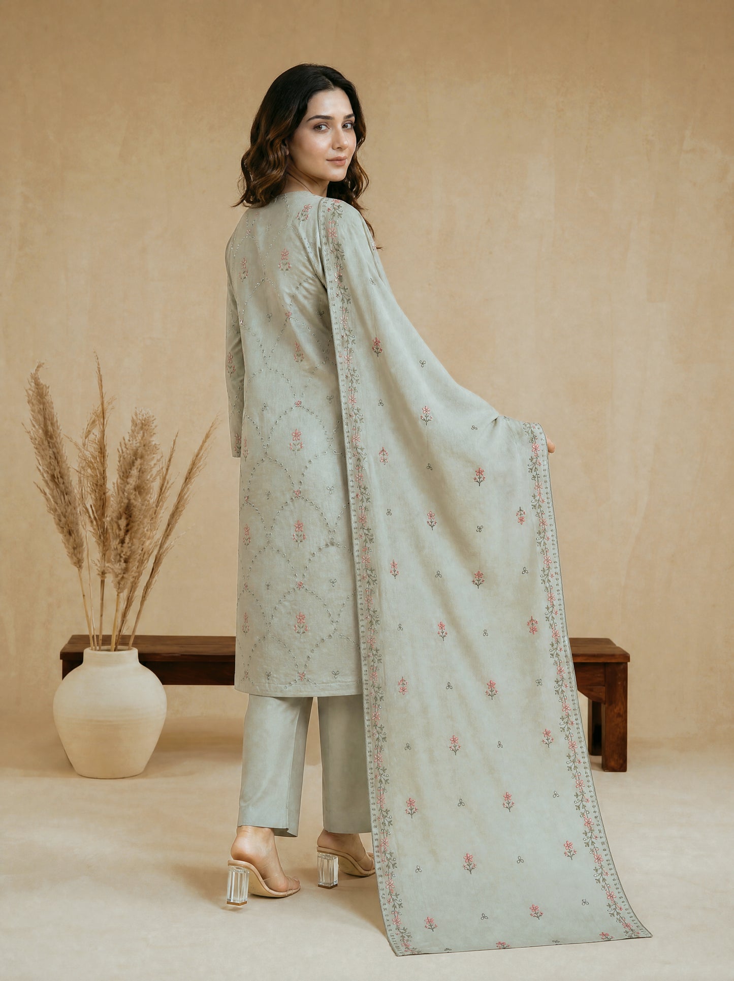 RUHANI 3pcs Un-Stitched Exclusive Emb Cambric