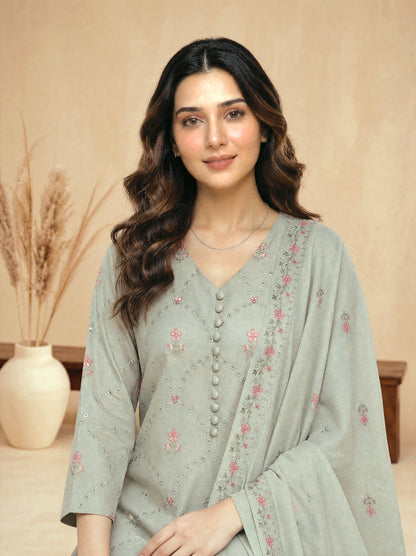 RUHANI 3pcs Un-Stitched Exclusive Emb Cambric