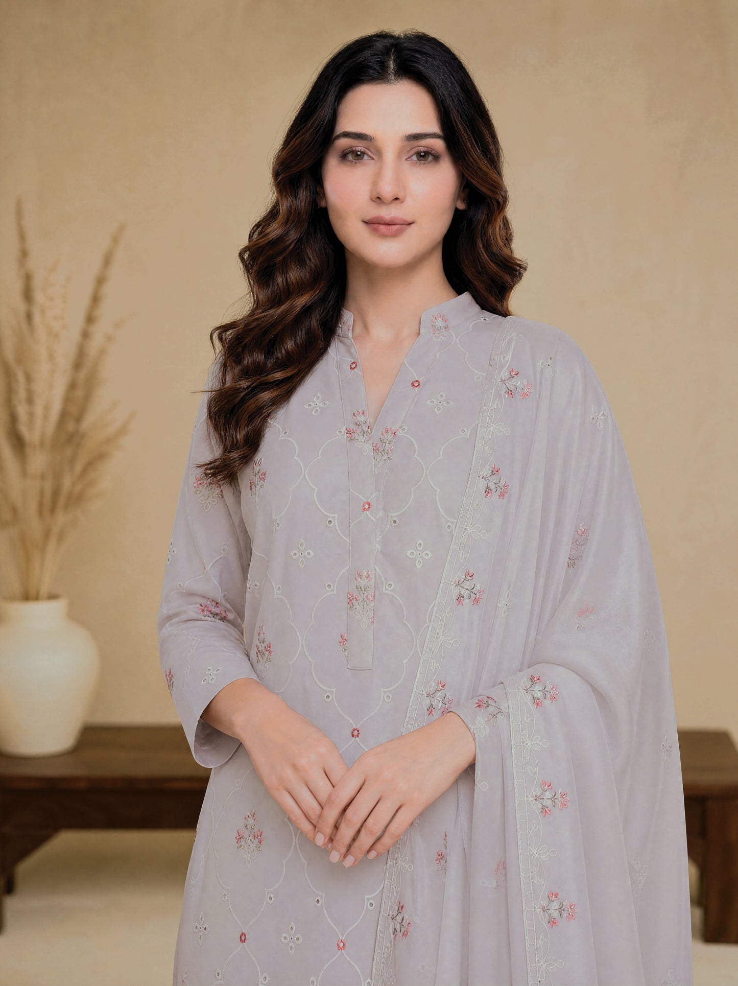 RUHANI 3pcs Un-Stitched Exclusive Emb Cambric