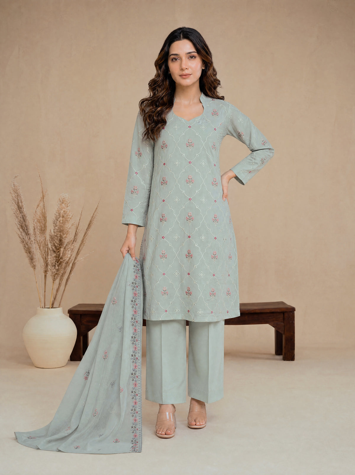 RUHANI 3pcs Un-Stitched Exclusive Emb Cambric