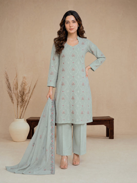 RUHANI 3pcs Un-Stitched Exclusive Emb Cambric
