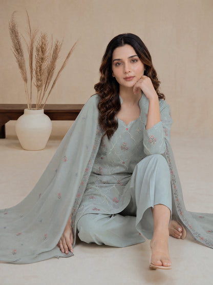 RUHANI 3pcs Un-Stitched Exclusive Emb Cambric
