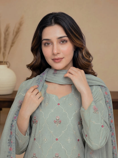 RUHANI 3pcs Un-Stitched Exclusive Emb Cambric