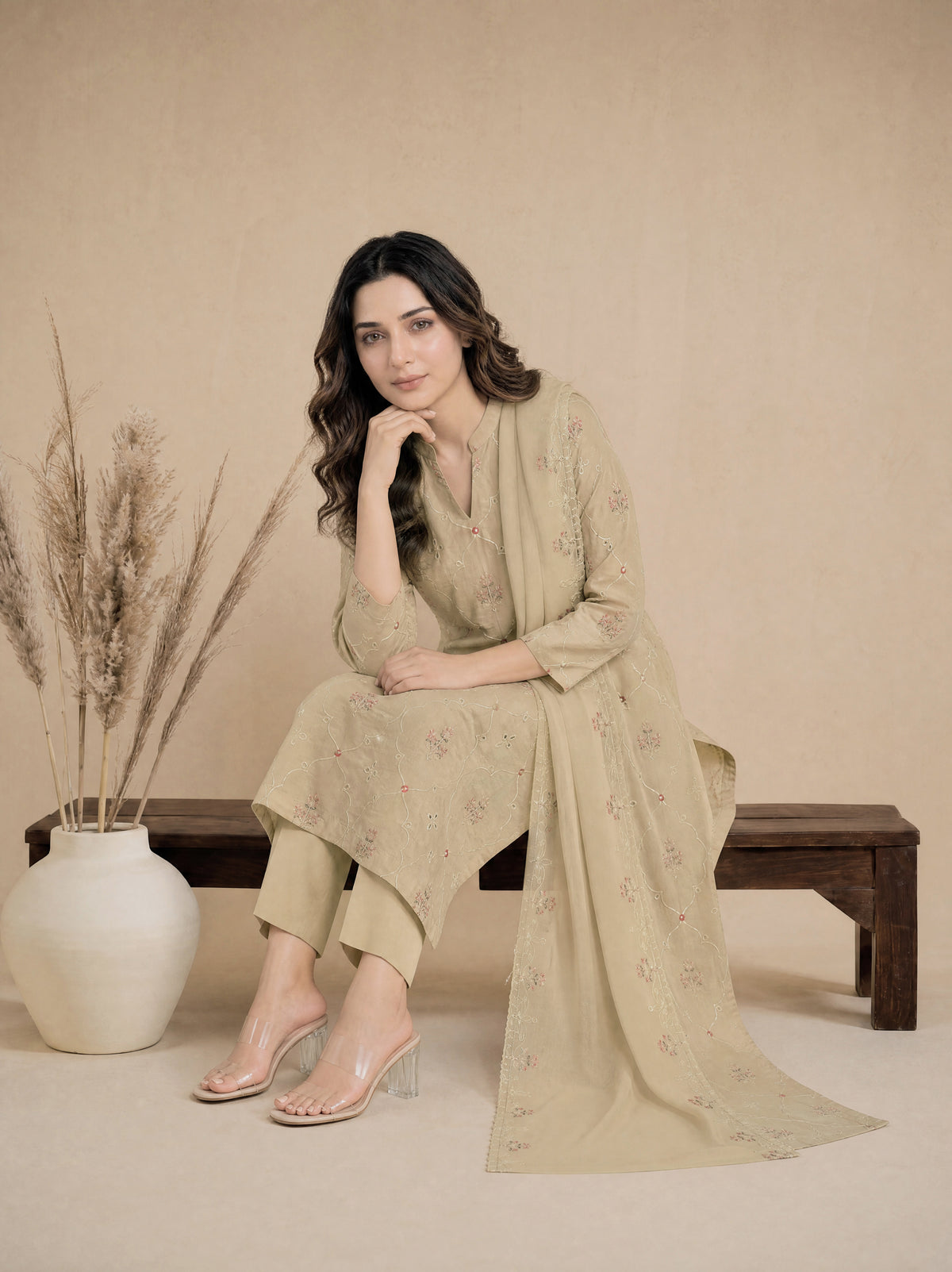 RUHANI 3pcs Un-Stitched Exclusive Emb Cambric